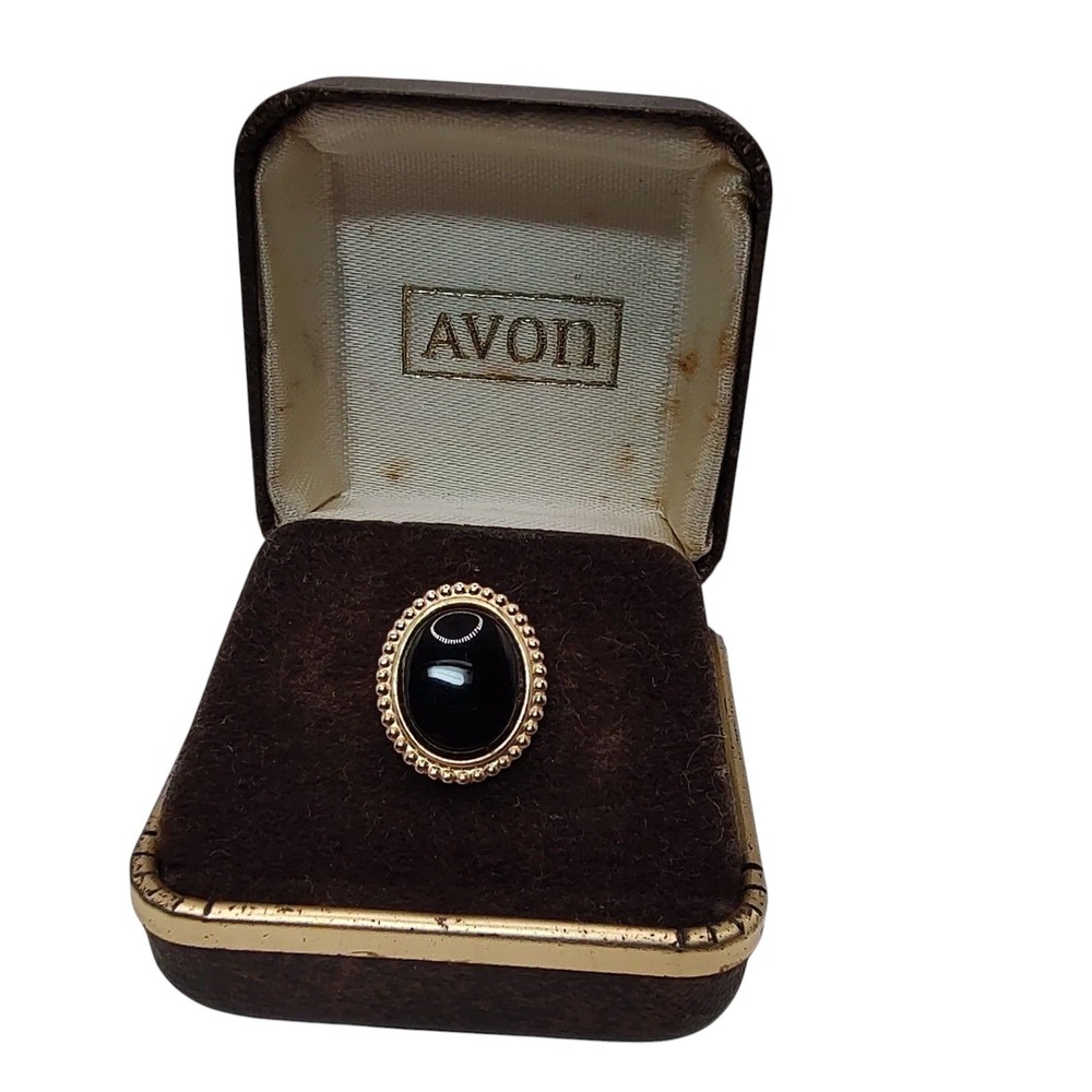 Vintage Avon Tie Pin‎ Black with Gold Trim in Original Jewelry Box 1970s